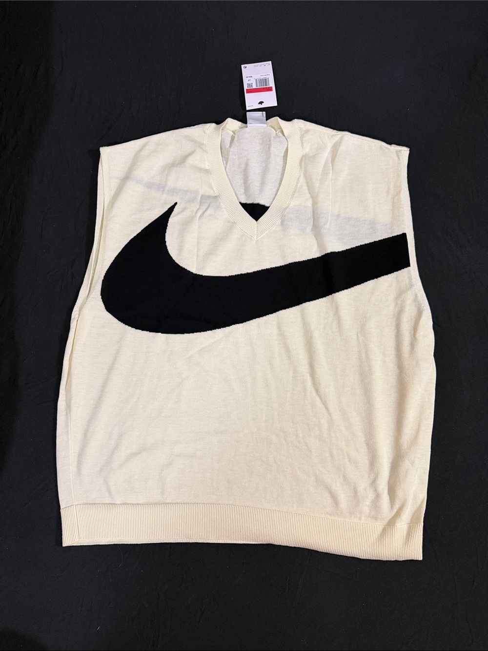 Nike Cream Knit Sleeveless Sweater Vest with Black Swoosh